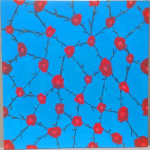 Giancarlo Borsani Amore Una storia infinita fra ONU intrigo di fiori e spine 70x70 acrilico su tela 2015